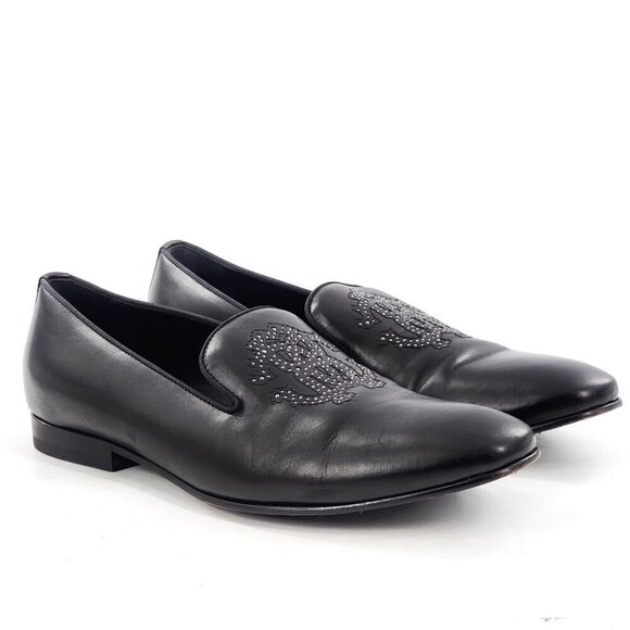 ROBERTO CAVALLI Men's Black Leather Studded Loafers - Picture 5 of 13